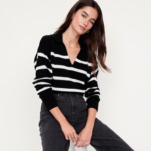 OLD NAVY NWT L Polo Sweater • Black Stripe • Preppy Classic Cotton Pullover